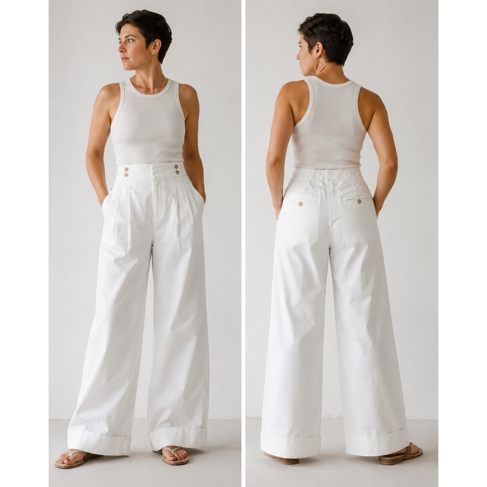American Eagle Wide Leg Trouser Womens 000 White Stretch High Rise Cuffed Hem